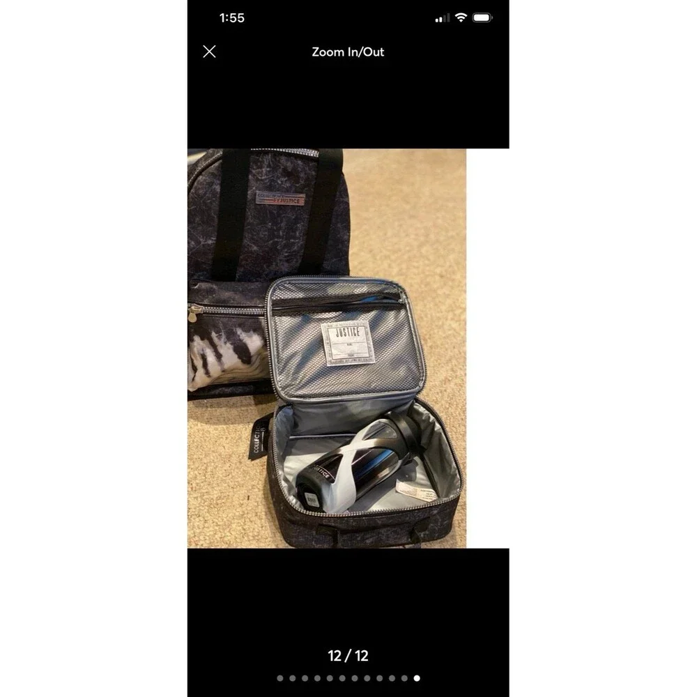 Justice Bookbag Set Collect X Set of 3 Tie Dye Silver lunch box bottle NWOT